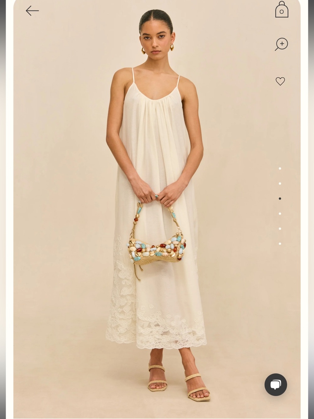 cult gaia magda ivory off white spaghetti strap lace hem maxi sun dress large